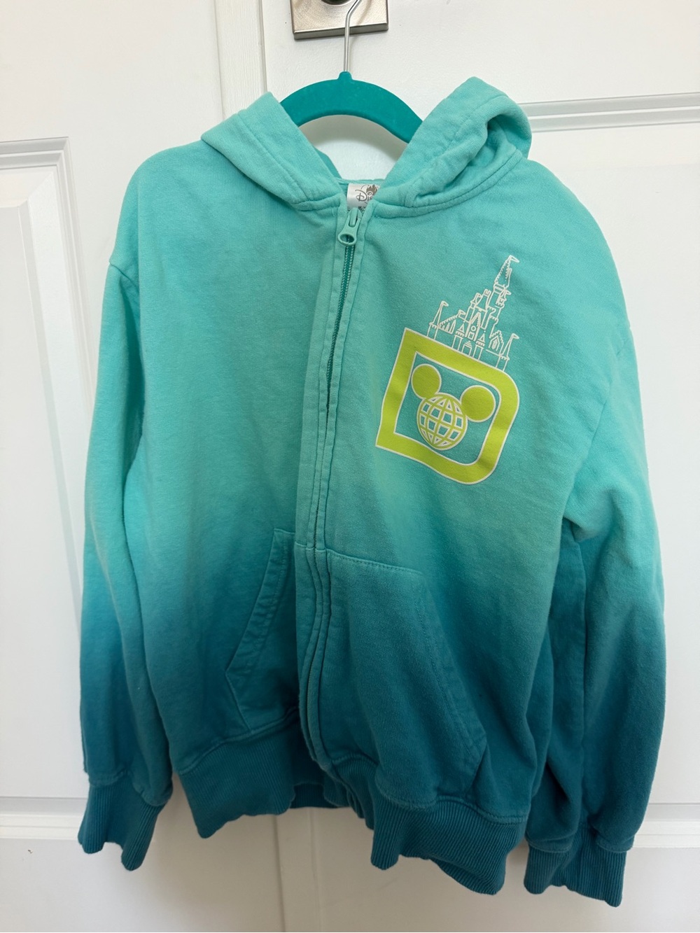 Disney World Kids Teal Ombre Zip-Up Hoodie with Castle Graphic